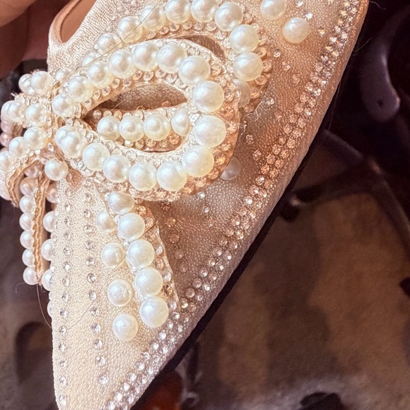 Women's Cream Pearl Embellished Flats - Picture 6 of 12